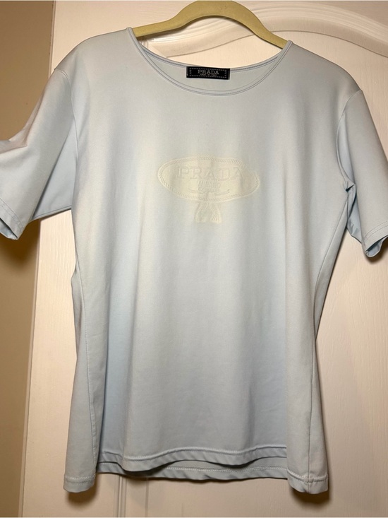 Prada Tops - Prada Light Blue Logo Short Sleeve Top